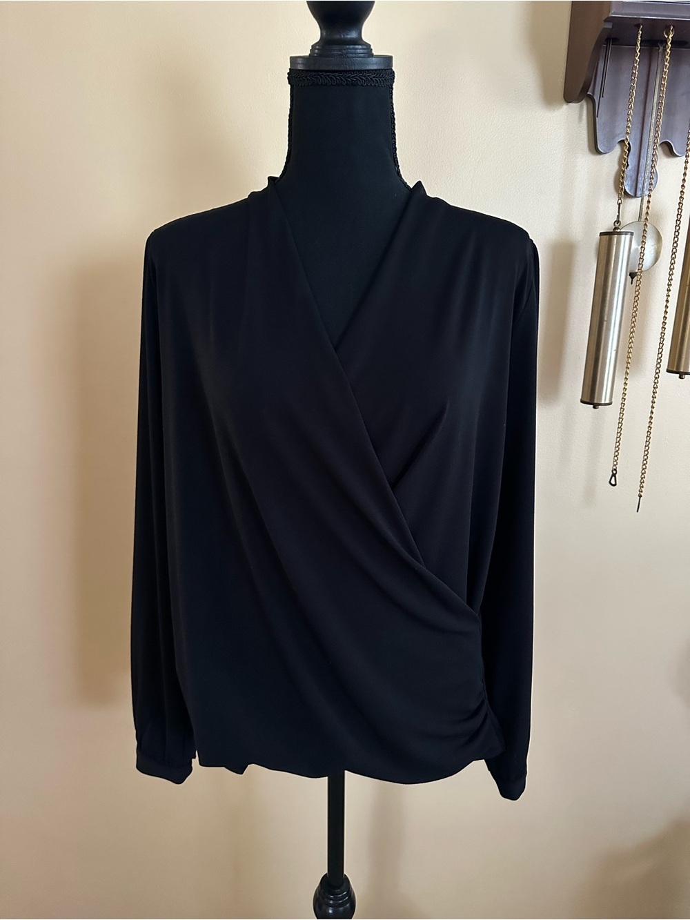 WHBM Surplice Knit Black Wrap Blouse women’s size M